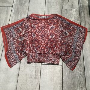 Max Studio Red and White Patterned Blouse loose fit size medium